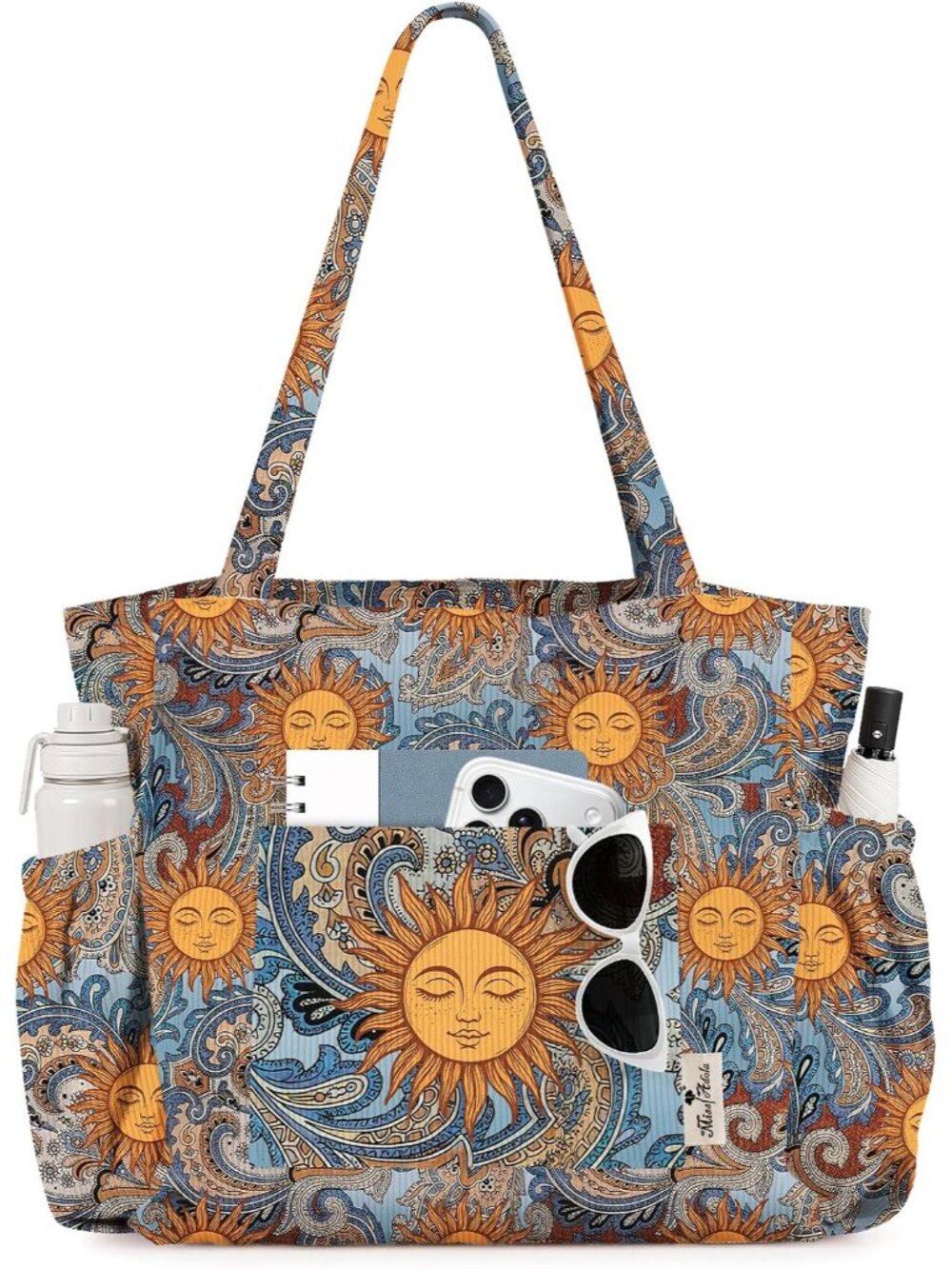 Cute Corduroy Tote Bag for Women Multi-Pocket with Zipper